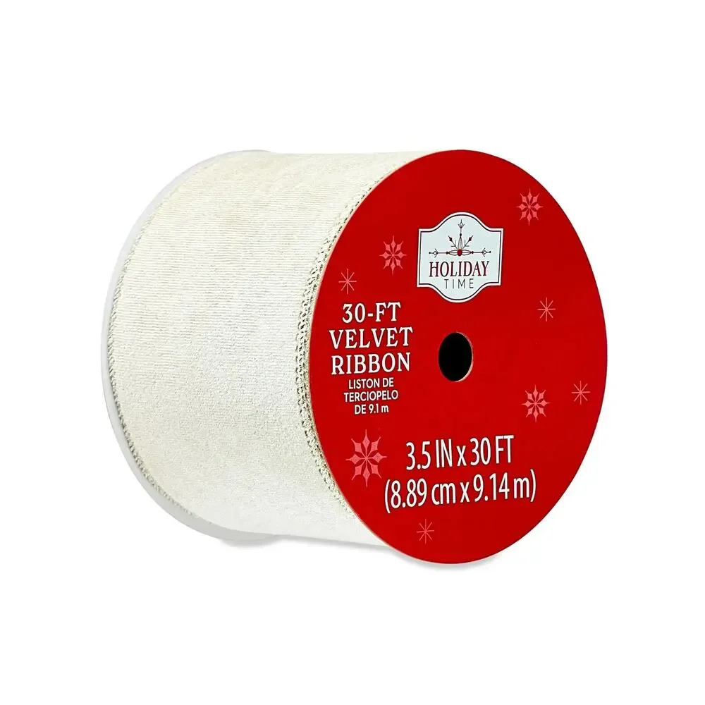 Holiday Time Gray Velvet Wired-Edge Christma Ribbon, 3.5